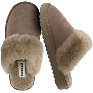 Taupe CUSHIONAIRE Hush Cozy Womens Slippers with Faux Fur Lining Slip On Mule